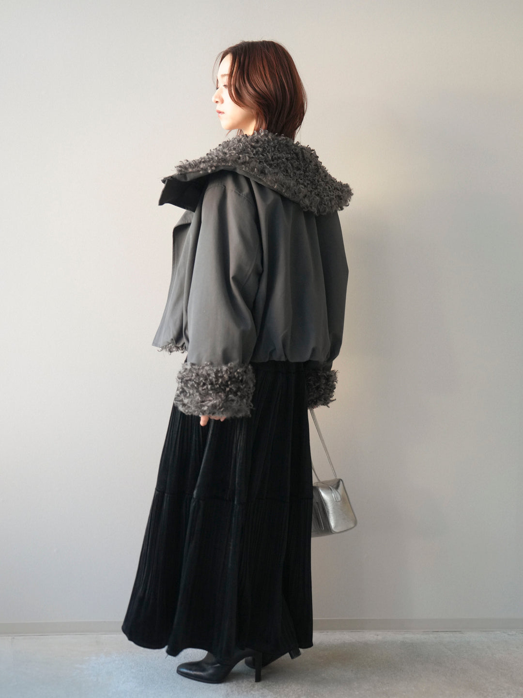 [SET]プードルファーダウンジャケット+ベロアティアードワッシャースカート(2set)