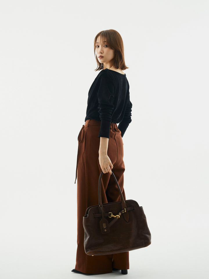 【Allure】[SET]シアーベロアタックデザイントップス+ラップデザインタックワイドパンツ(2set)