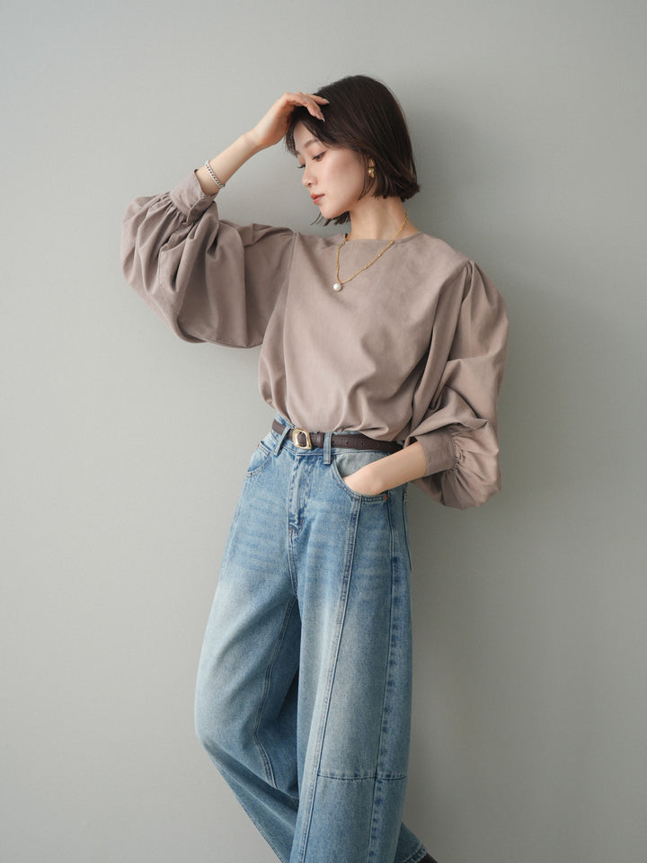 [予約]2WAYピーチスキンボリュームスリーブブラウス/mocha