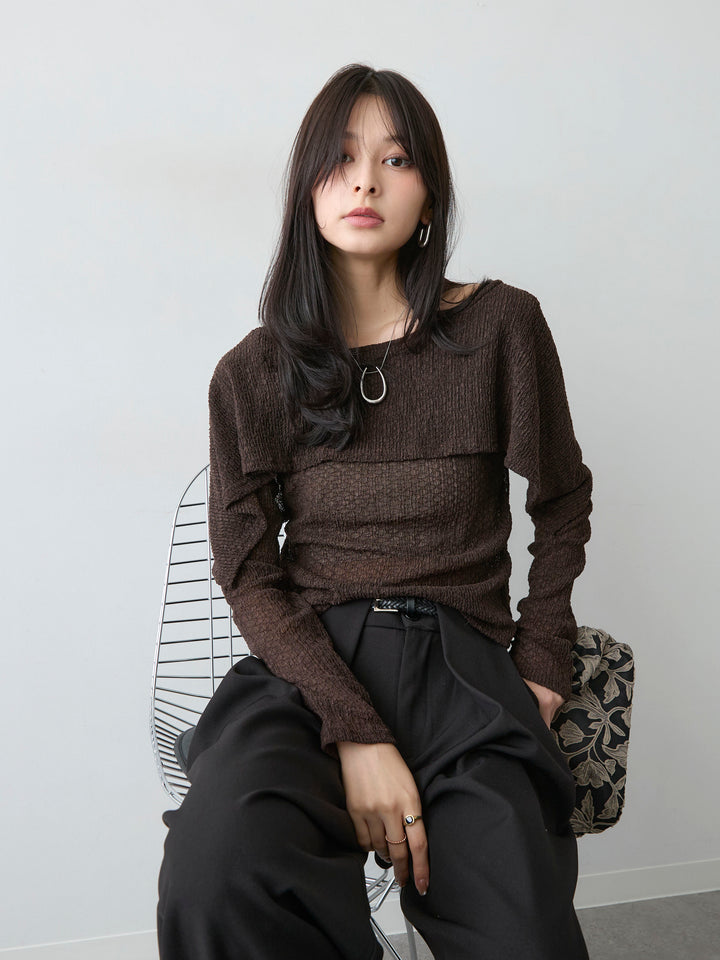 [予約]レースケープデザイントップス/brown