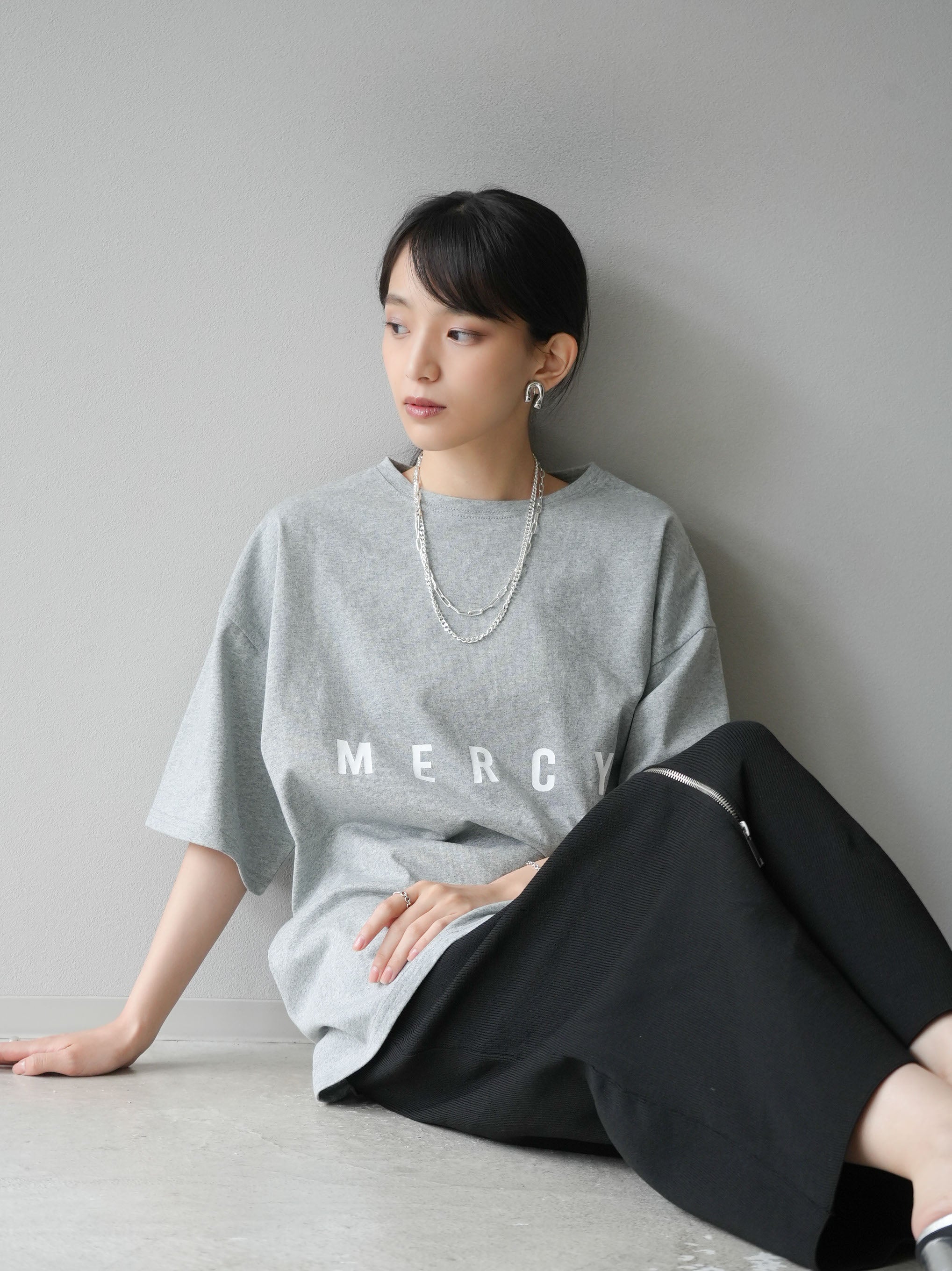 [予約]'MERCY'プリントビッグTシャツ/杢グレー