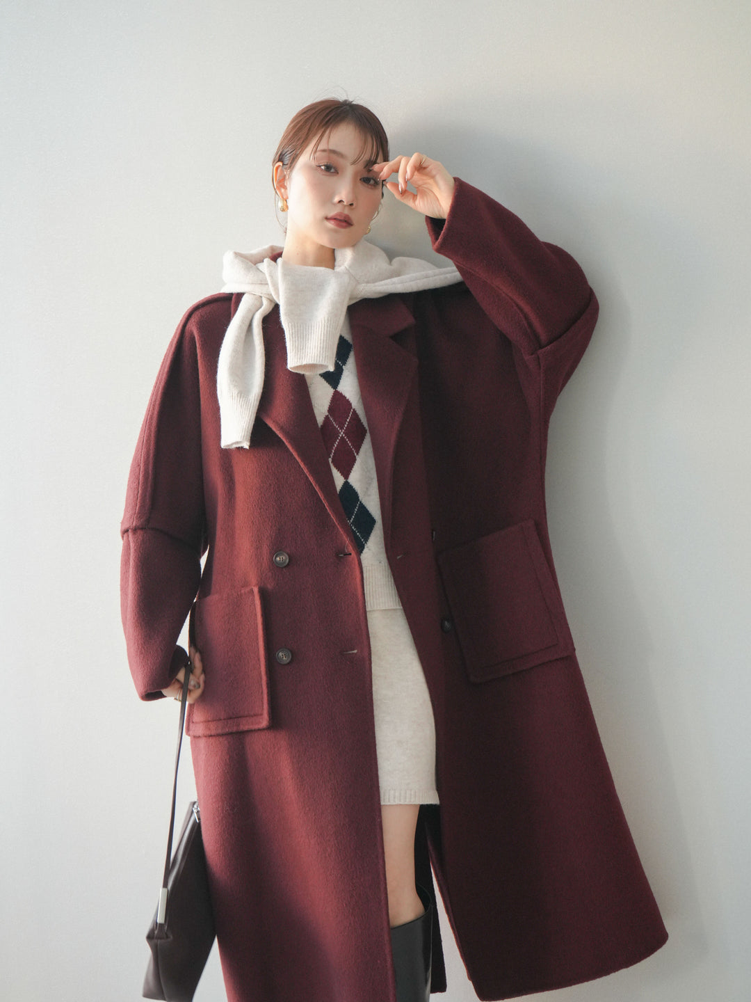 [20%オフ]カシミヤ100%ダブルブレストロングコート/red