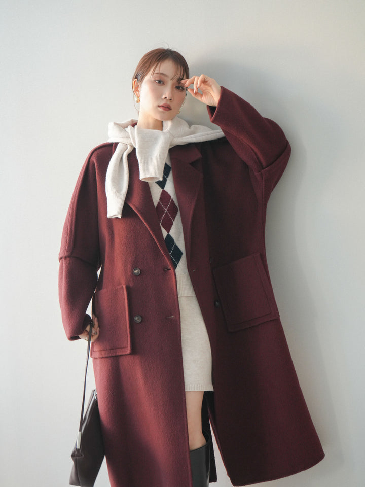 [20%オフ]カシミヤ100%ダブルブレストロングコート/red