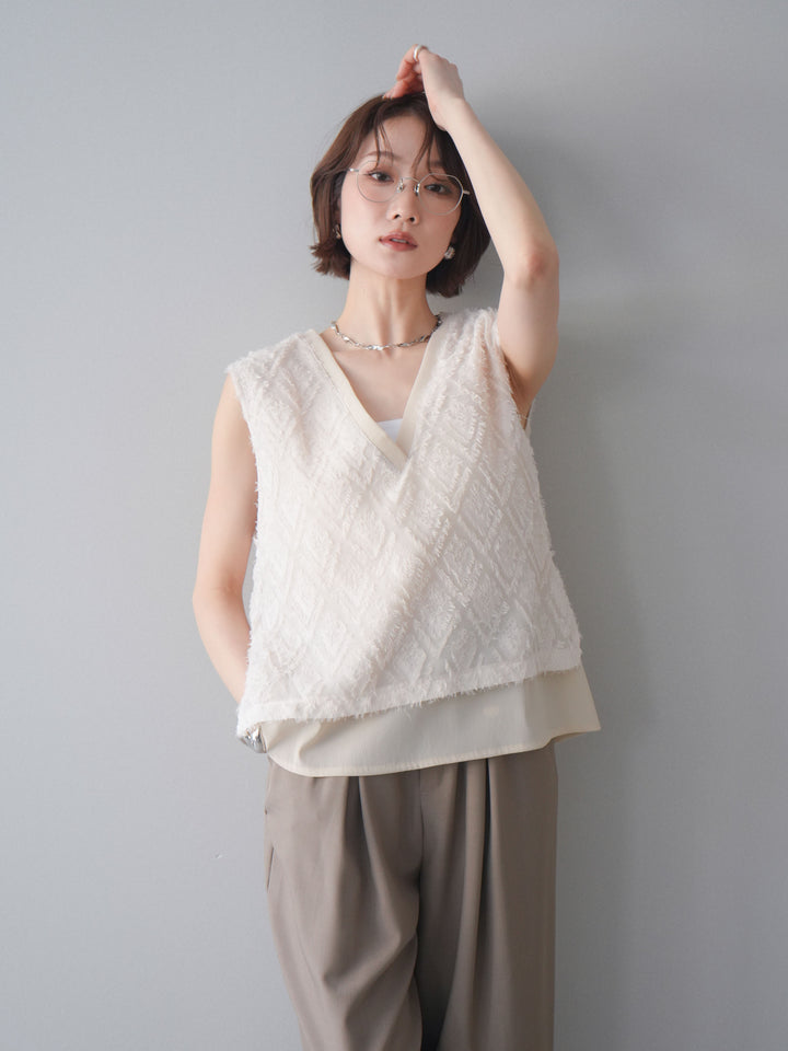 [SET]フリンジレイヤードVネックノースリーブ+フリンジレイヤードVネックノースリーブ(2set)