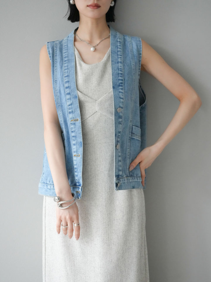 [預購] 夏季粗花呢層疊吊帶洋裝/象牙白