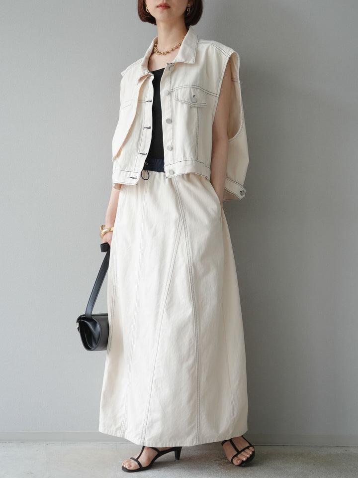 [SET]ステッチコットンツイルベスト＆スカートSET UP(2set)