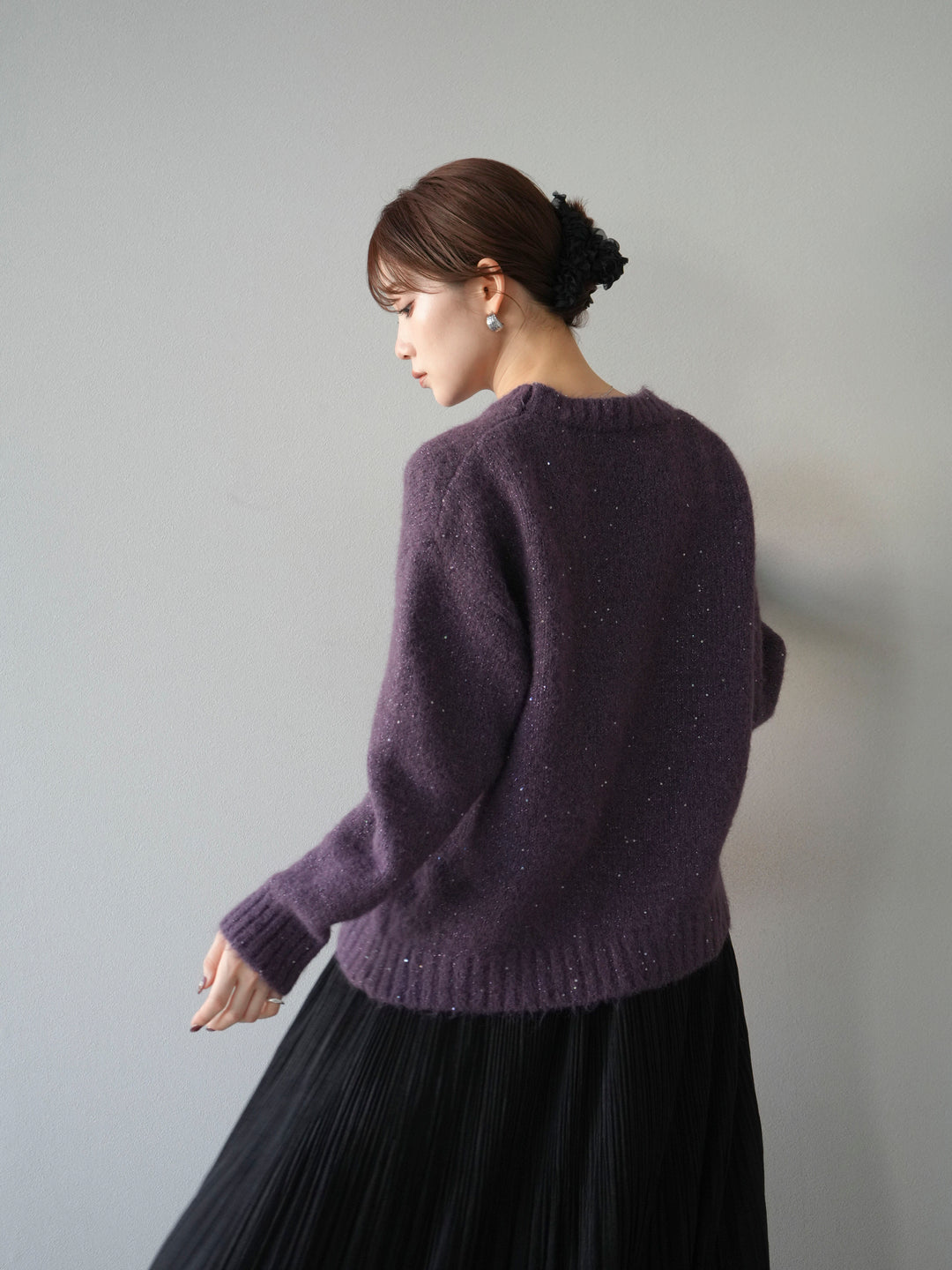 [予約]スパンコールニットプルオーバー/パープル