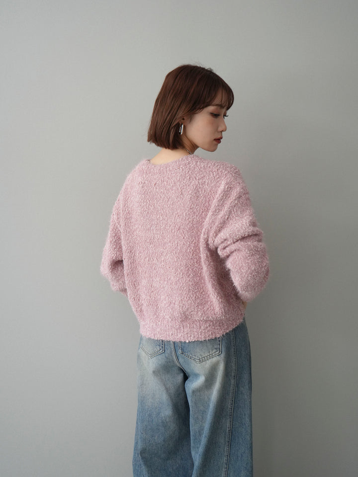 [SET]モールラメミックスヤーンニットプルオーバー+ベルト付カーブデニムパンツ(2set)