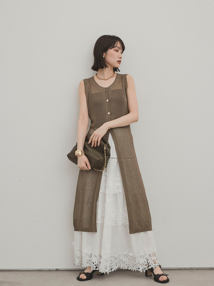 [予約]アソートボタンニットロングジレ/カーキ