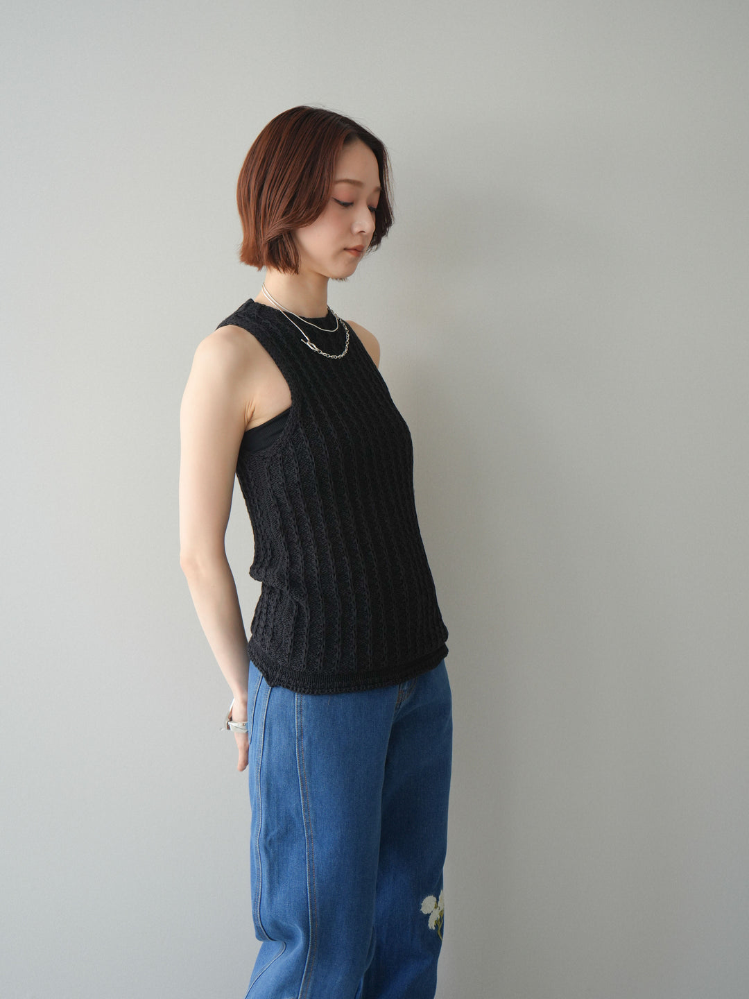 [予約]テクスチャーリブアメスリサマーニットタンク/black