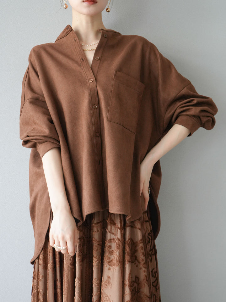 [予約]スエードバンドカラーオーバーシャツ/ブラウン