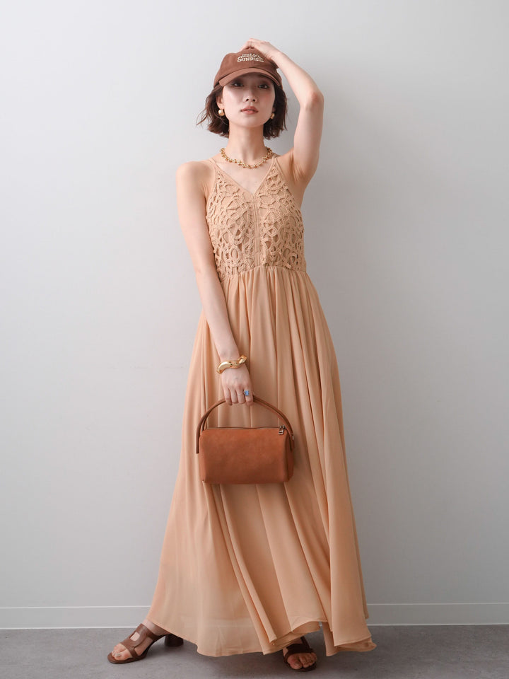 [予約]クロシェシフォンキャミワンピース/pink