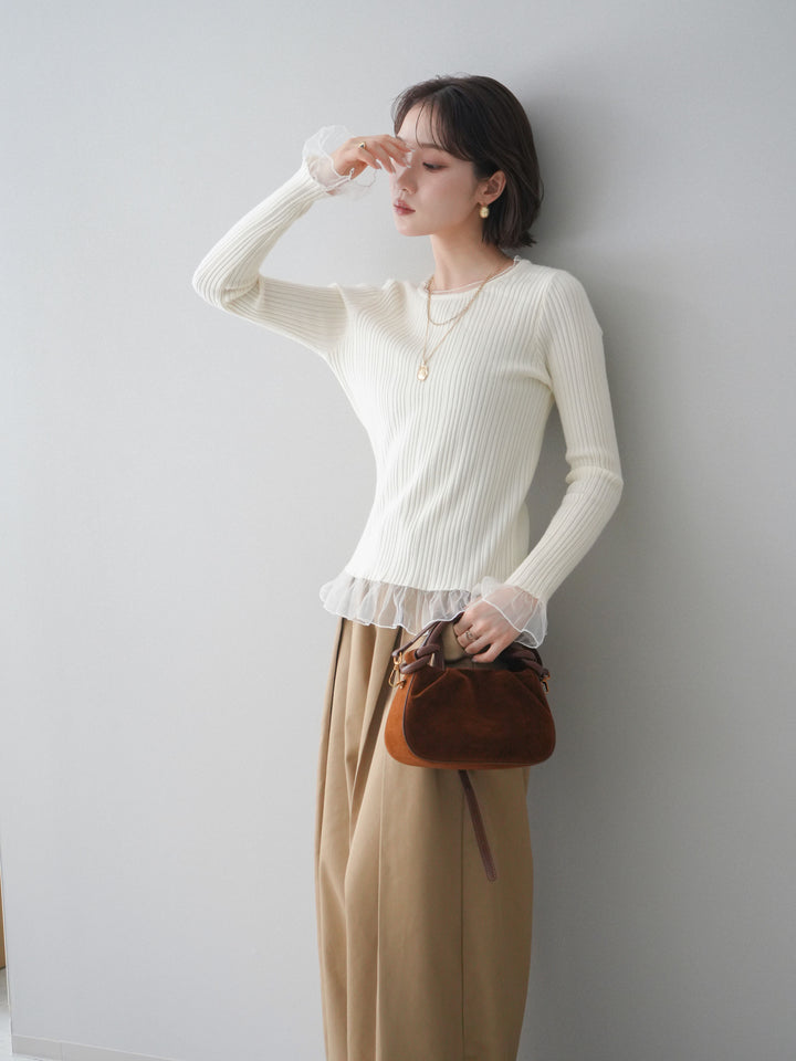 [予約]チュールレイヤードリブニットトップス/ivory
