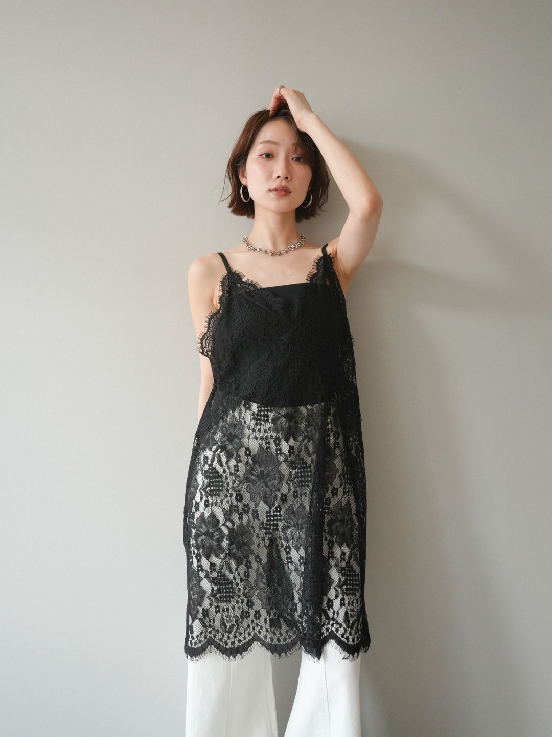 [予約]総レースチュニックキャミソール/black