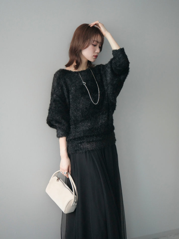 [予約]ラメシャギードルマンニットプルオーバー/black