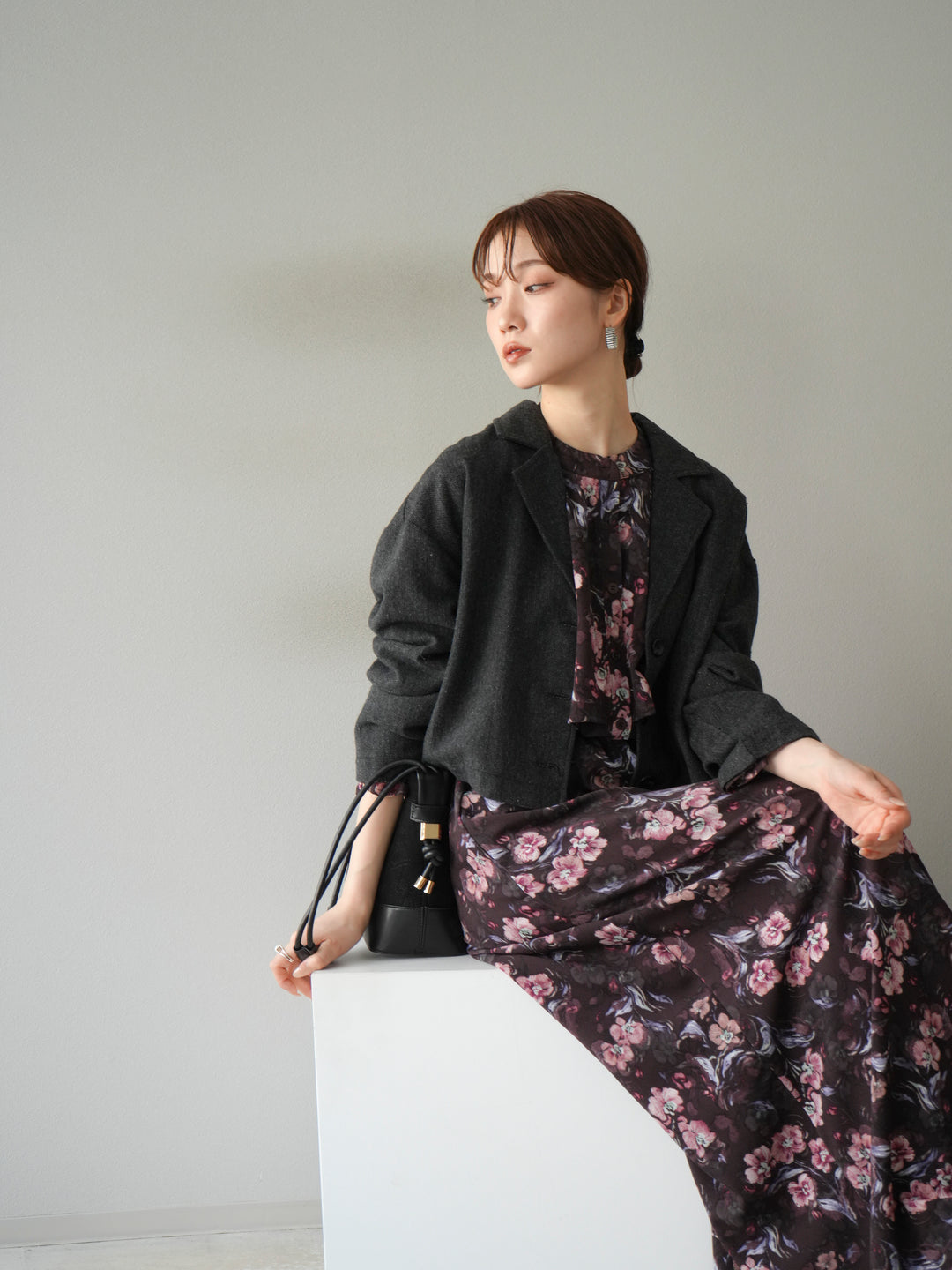 [予約]フラワーフリルブラウス/ブラウン