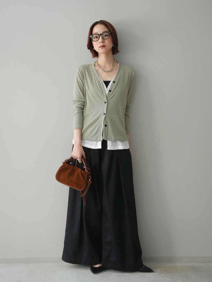 [予約]配色レイヤードカットリブカーディガン/lightgreen