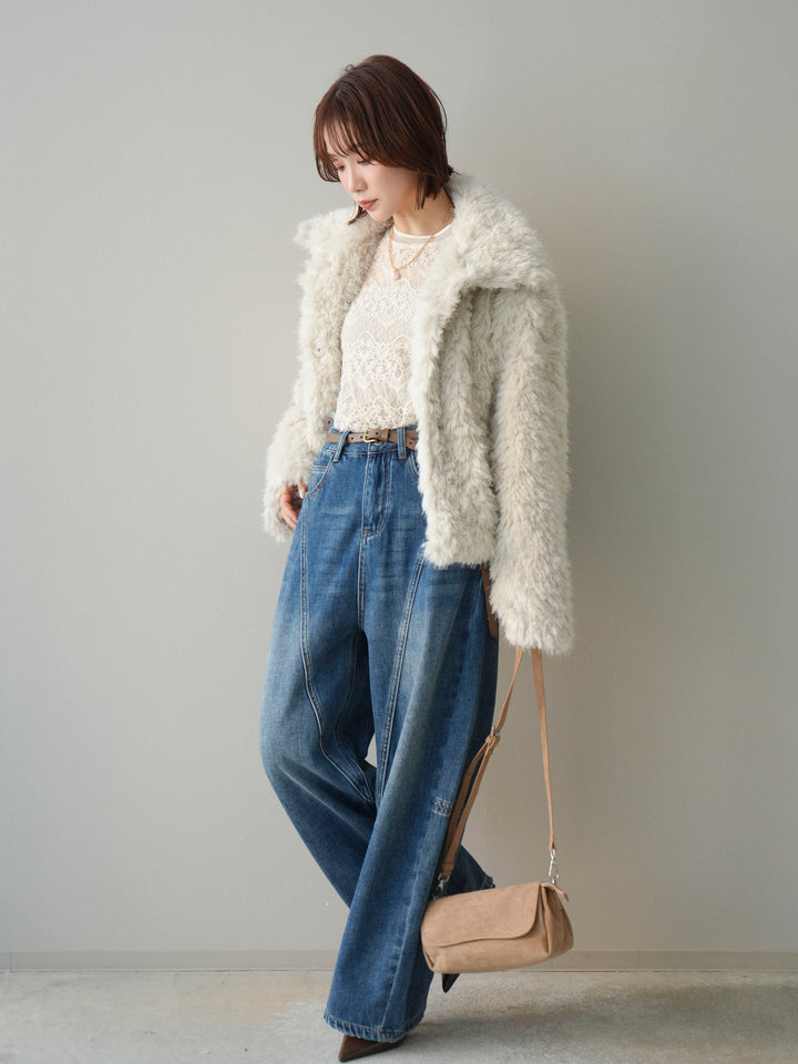 [予約]裏起毛加工デニムカーブパンツ/blue