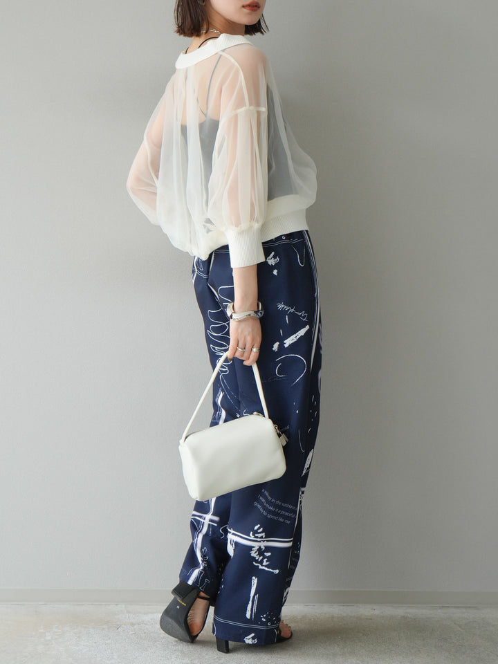 [予約]ペイント柄タックパンツ/ネイビー