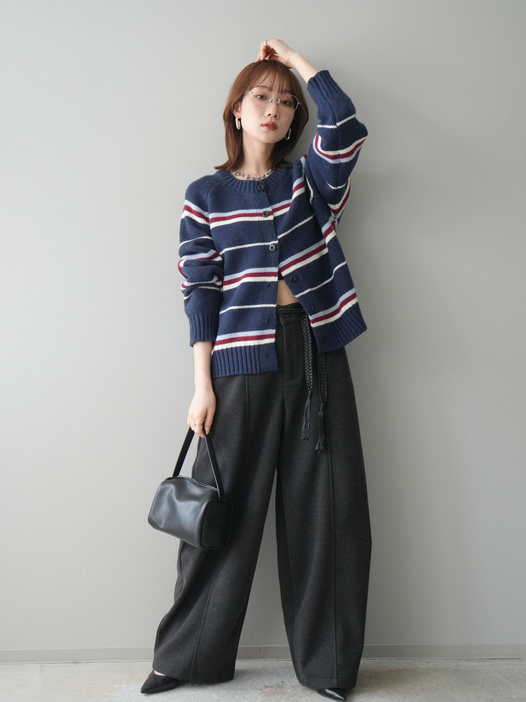 [予約]ベルト付裏起毛センターシームカーブパンツ/black