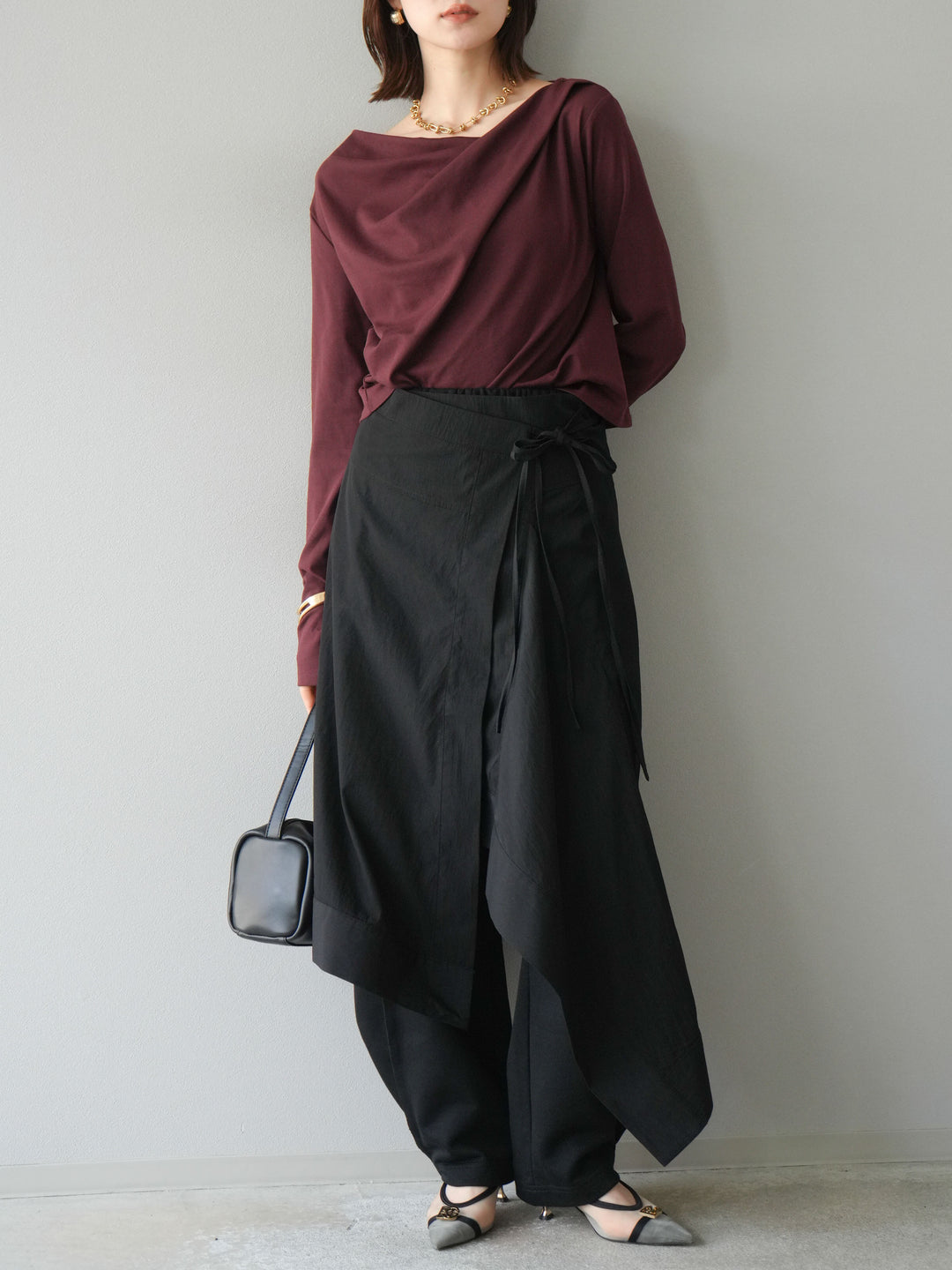 [予約]アシンメトリーレイヤードスカート/ブラック