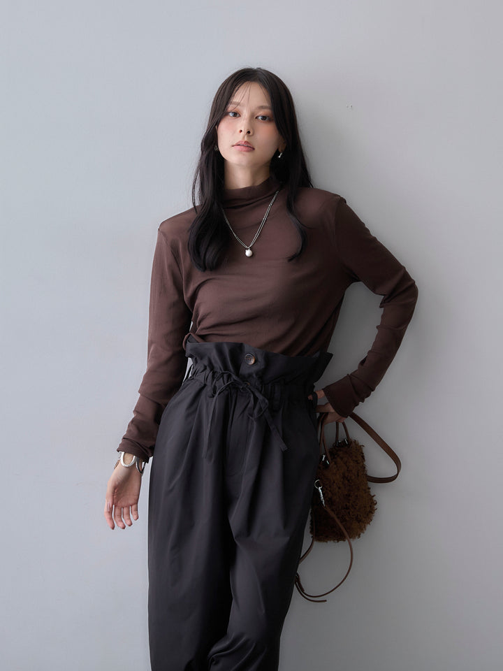 [予約]メッシュボトルネックトップス/brown