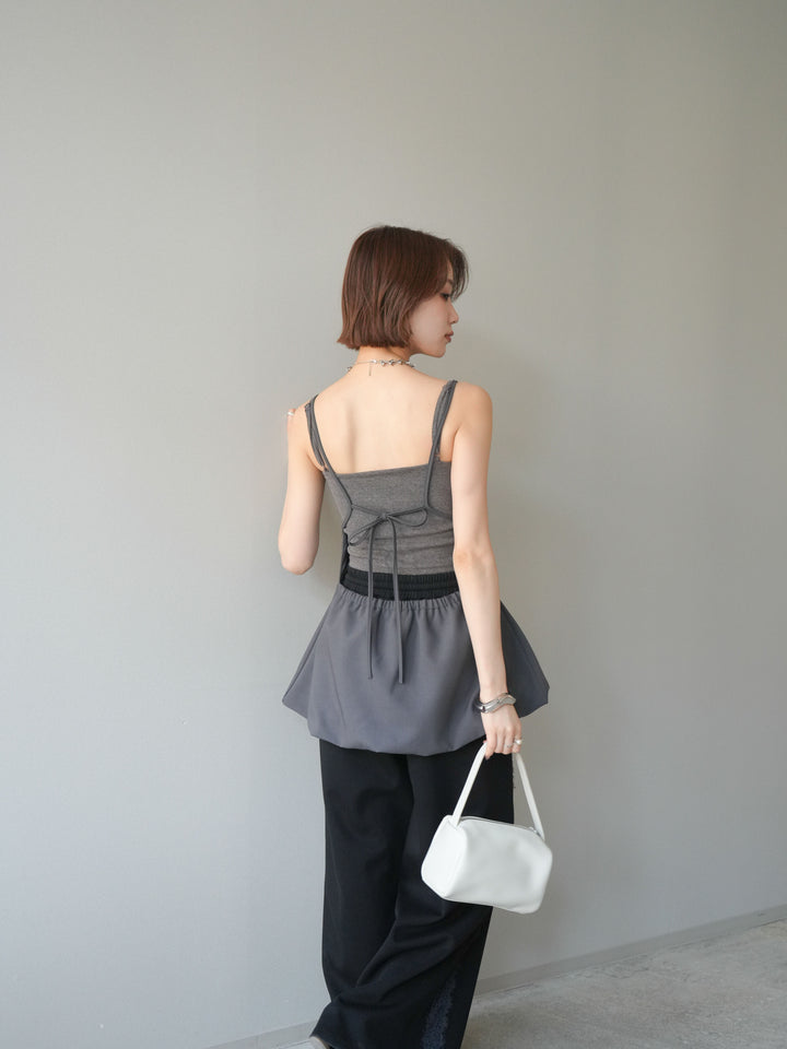 [SET]バックリボンバルーンチュニックキャミ+サイドレースポンチワイドパンツ(2set)