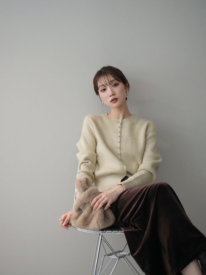 [予約]シルバーボタン畦編みニットカーディガン/ivory