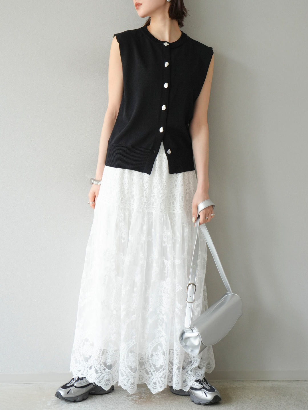 [予約]レースフレアスカート/ホワイト