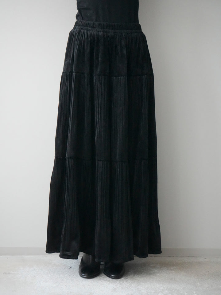 [予約]ベロアティアードワッシャースカート/black