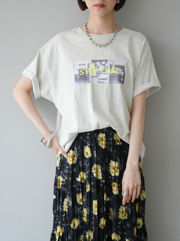 [SET]ネオンロゴコラージュフォトプリントオーバーTシャツ+フラワーワッシャーロングスカート(2set)