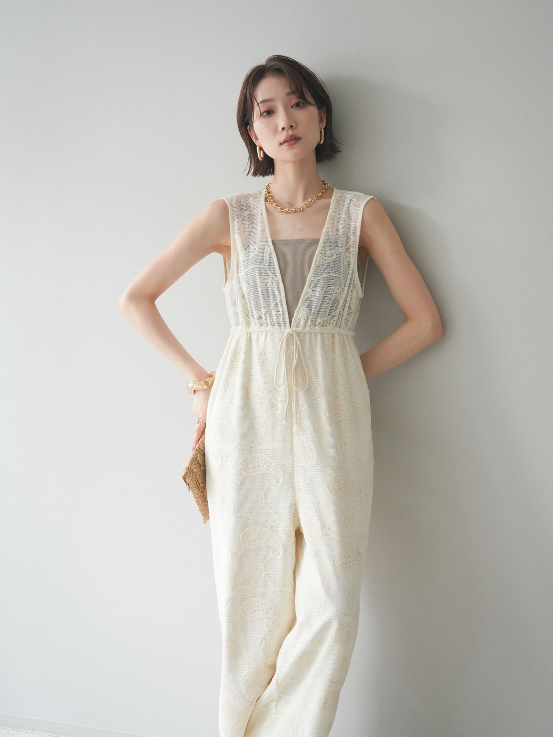 [SET]レース刺繍サロペット+選べるアクセセット(2set)