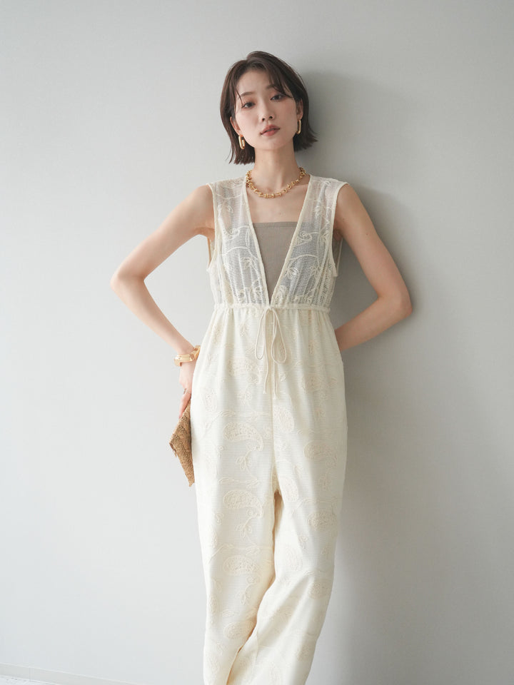 [SET]レース刺繍サロペット+選べるアクセセット(2set)