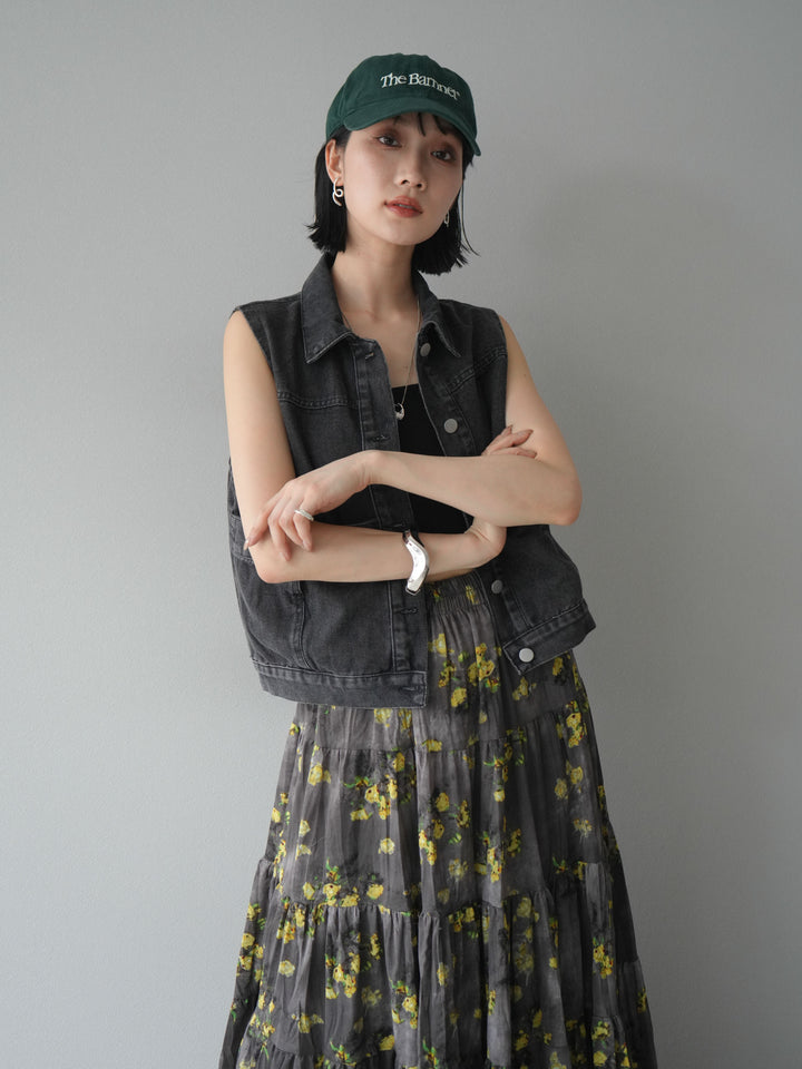 【預購】口袋設計牛仔無袖外套/黑色