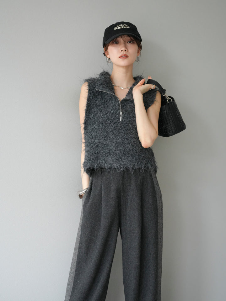 [予約]メランジブークレハーフジップニットベスト/チャコール