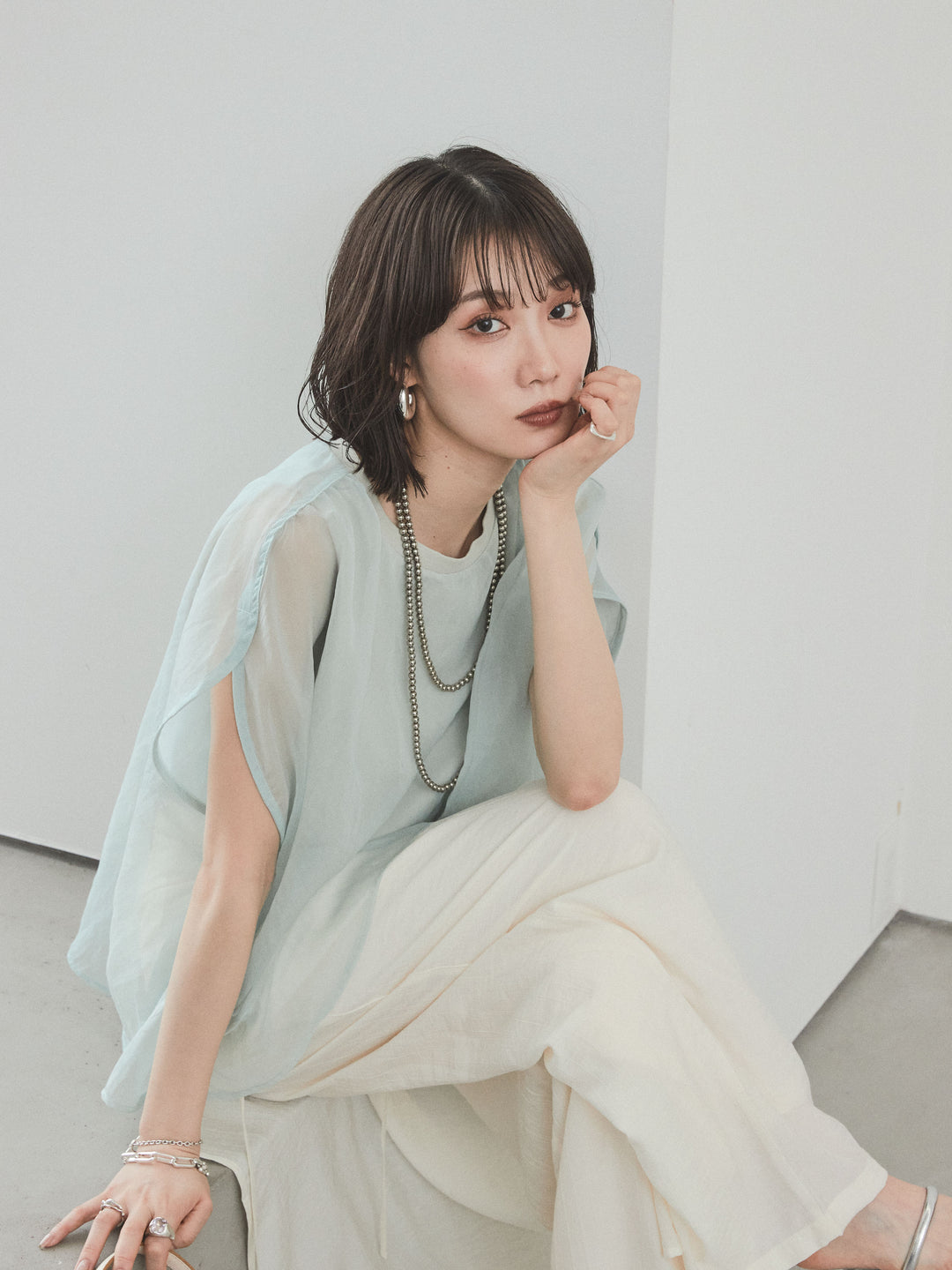 [予約]コンパクトスムースシアーレイヤードトップス/ミント