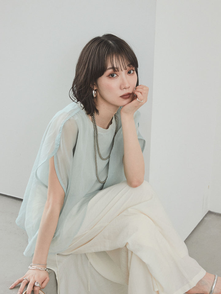 [予約]コンパクトスムースシアーレイヤードトップス/ミント