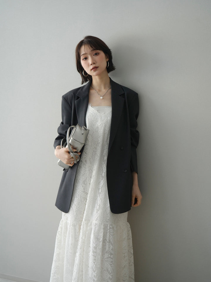 [SET]ギャザー切替レースキャミワンピース+ダブルブレストオーバージャケット(2set)