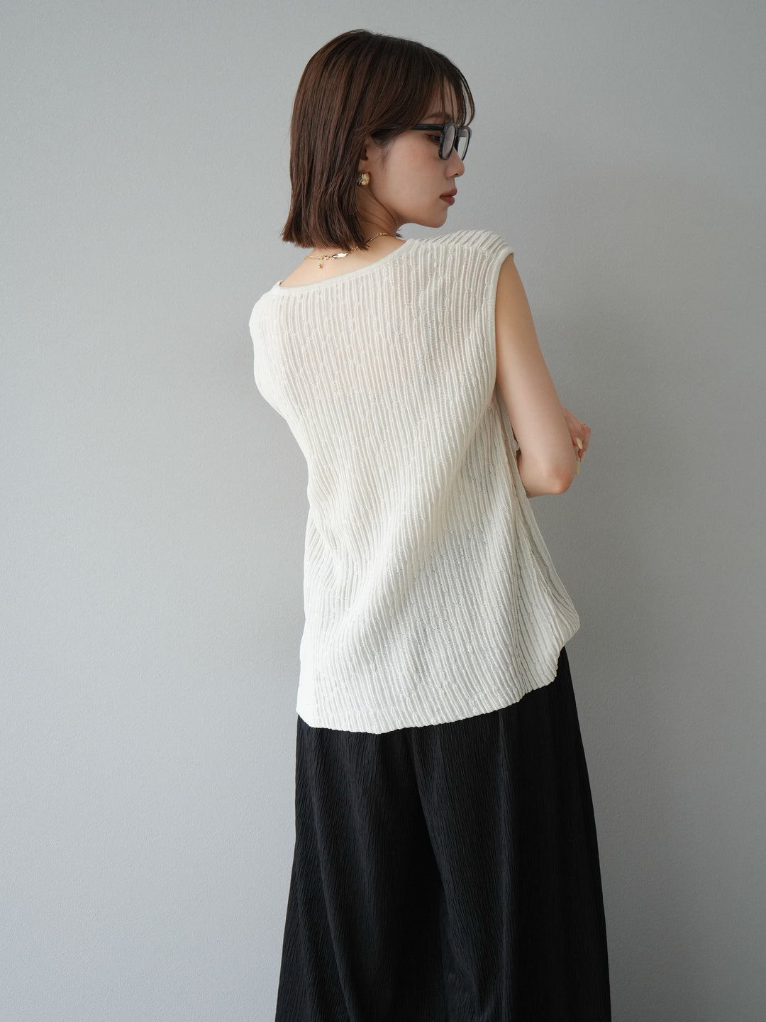 [SET] 波浪夏季針織背心+柳葉寬腿褲（2件套）