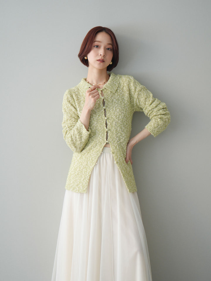 [SET]透かし編みブークレポロニットトップス+透かし編みブークレポロニットトップス(2set)