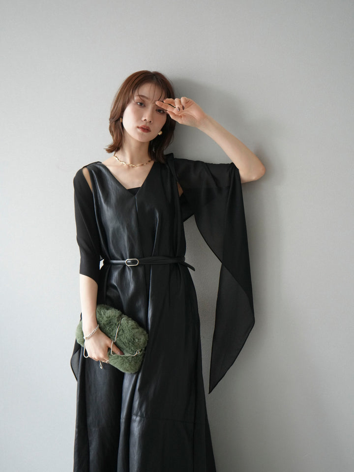 [予約]レザーAラインワンピース/ブラック