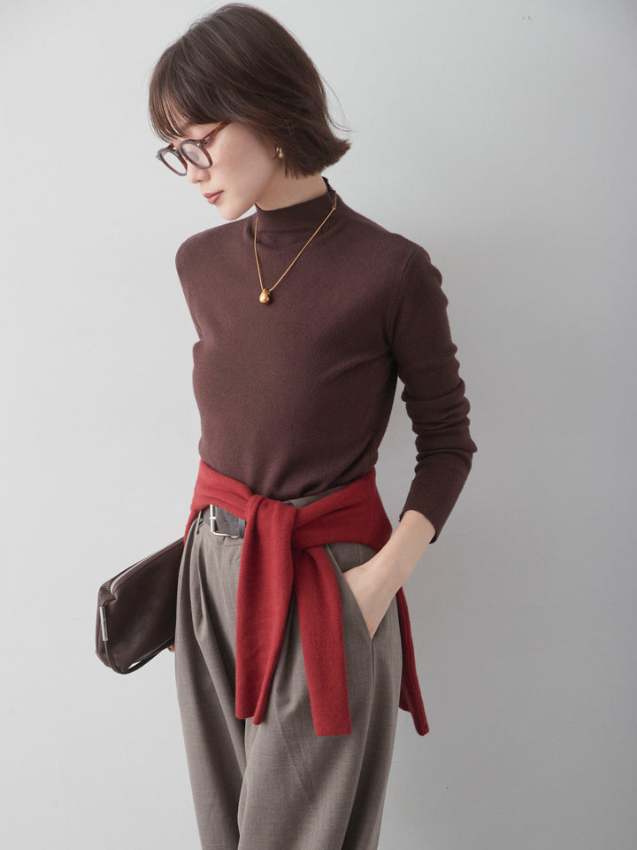 [予約]モックネックリブスリムニットトップス/brown