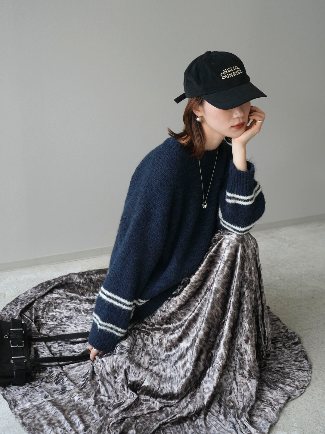 [予約]クルーネックラインボーダーニットプルオーバー/navy