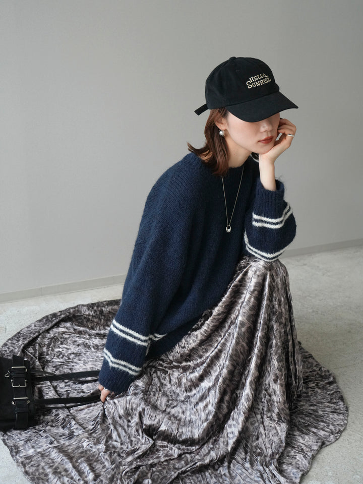 [予約]クルーネックラインボーダーニットプルオーバー/navy