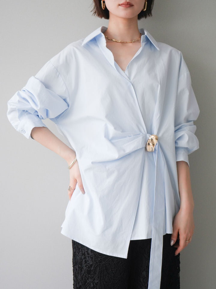 [SET]メタルパーツドレープシャツ+シアーコードレースイージーパンツ(2set)