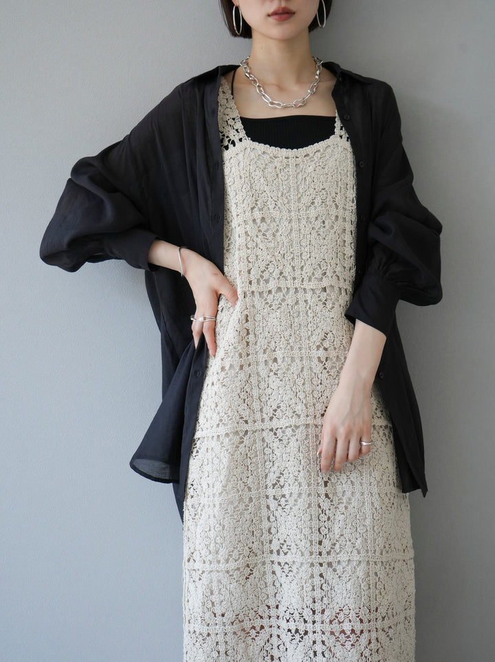 [予約]ボリュームスリーブシアーオーバーシャツ/ブラック