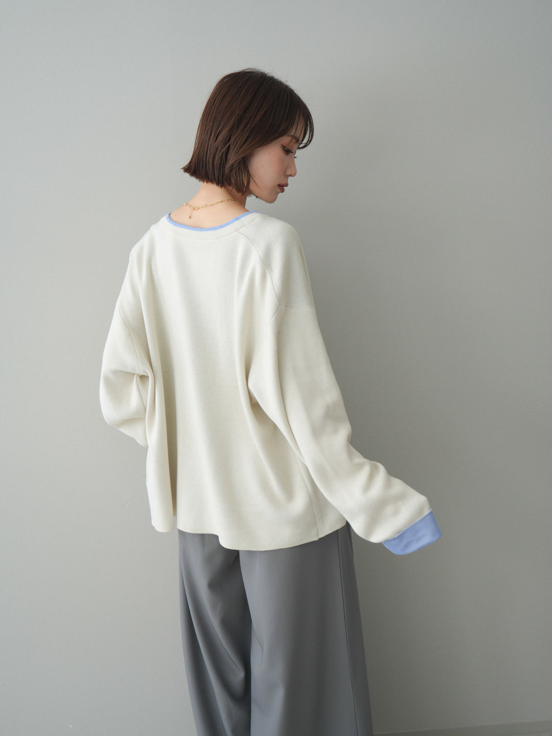 [SET]バイカラーオーバーニットカーディガン+タックベルトループワイドパンツ(2set)