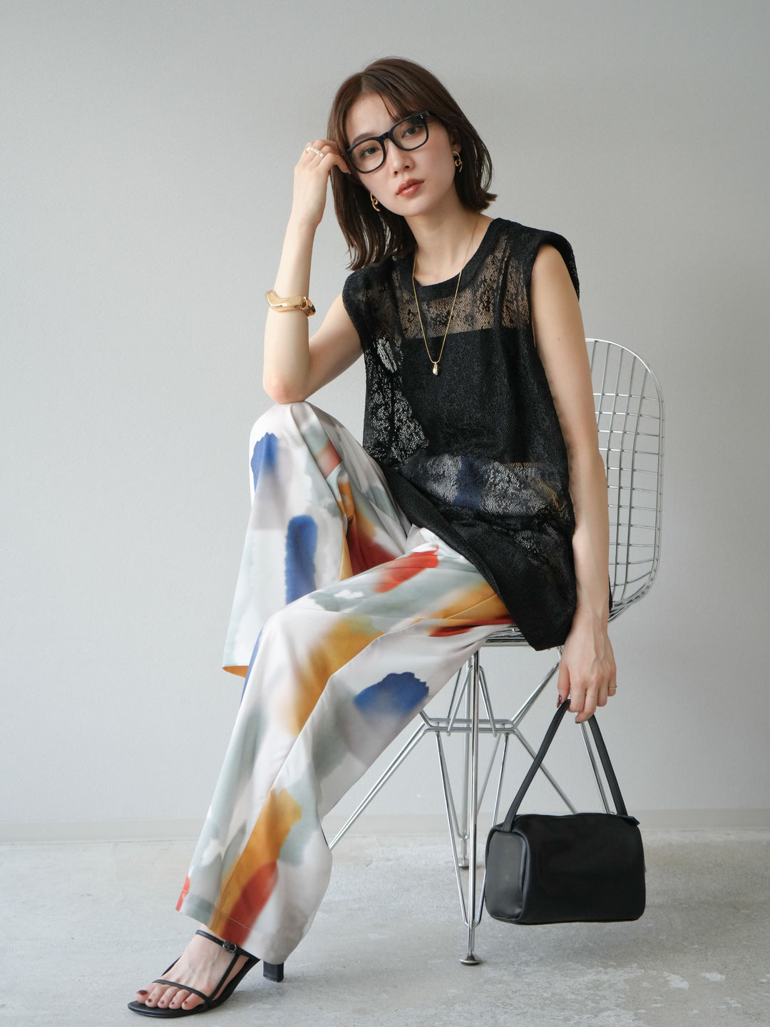 [予約]シャイニーレースプルオーバー/ブラック