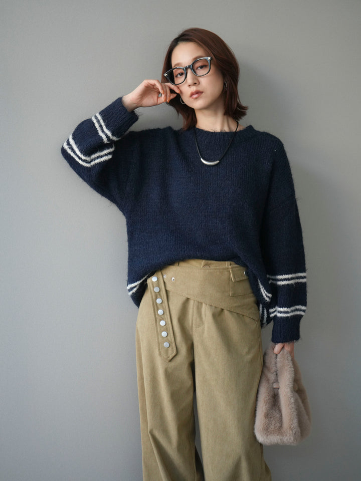 [予約]クルーネックラインボーダーニットプルオーバー/navy