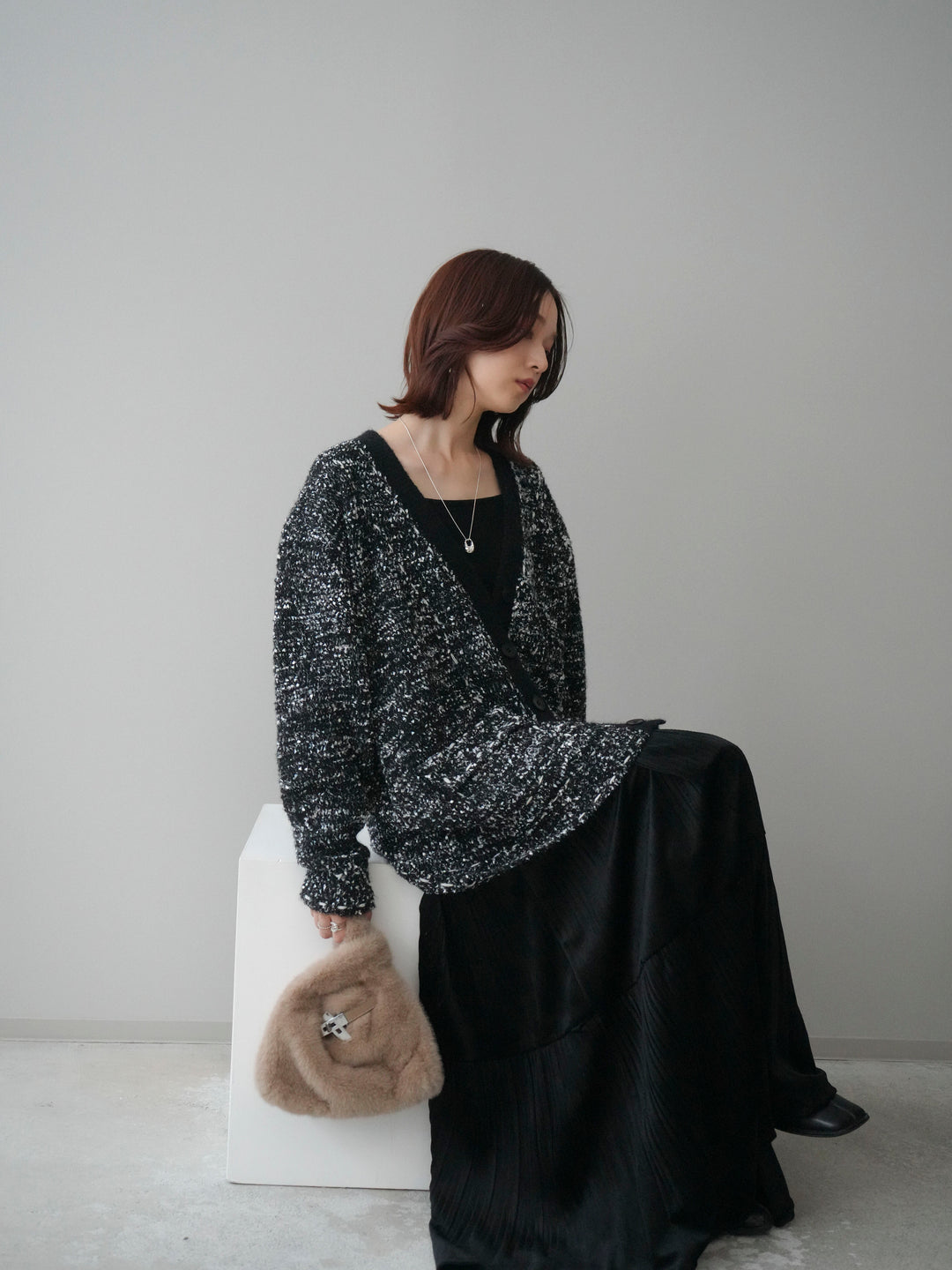 [予約]モールネップニットカーディガン/black